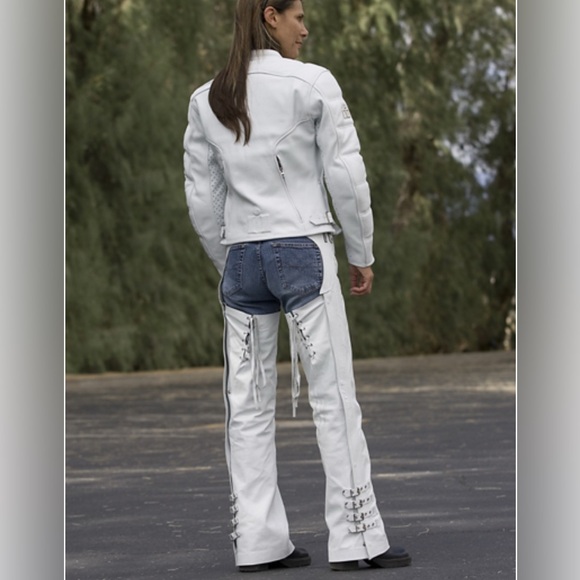BOMBSHELL by ICON White Leather Chaps Size XL - Picture 1 of 16